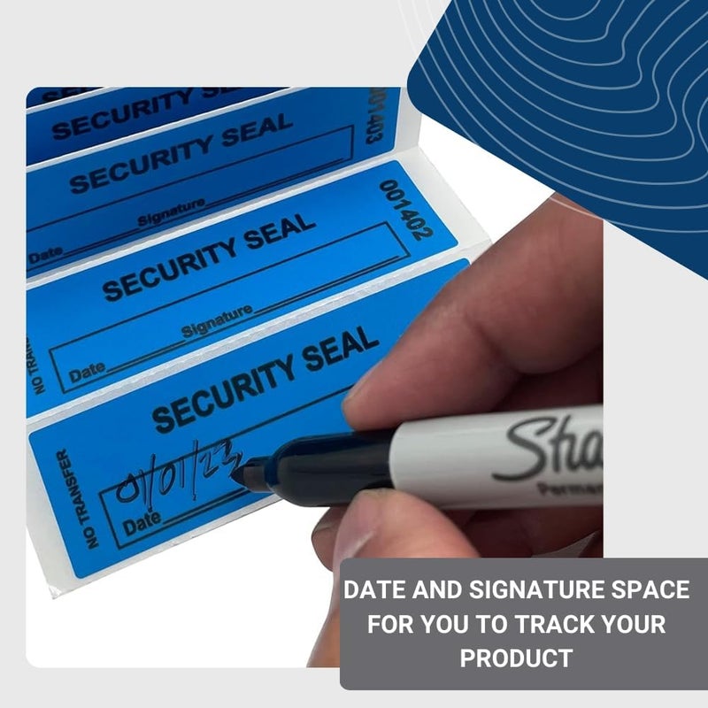US PACK SMART 1"x3.35" Blue Non-Transfer Tamper-Evident Security Void Stickers/Labels/Seals with Sequential Numbers, Writable, Fan Folded for Convenience | 100-Pack - Image 3